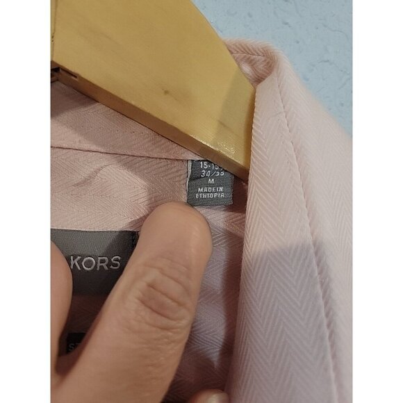 Men’s Michael Kors Button‎ LS Slim Stretch Shirt 15.5 Med 34/35 Pink Texture - Picture 4 of 7